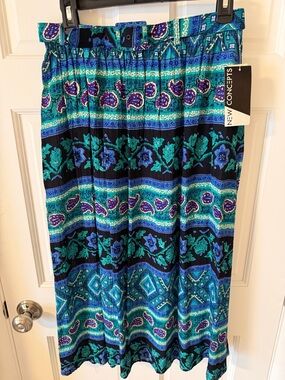 NWT Vintage New Concepts by Koret Rayon Midi Skirt Boho Paisley Teal Purple  12